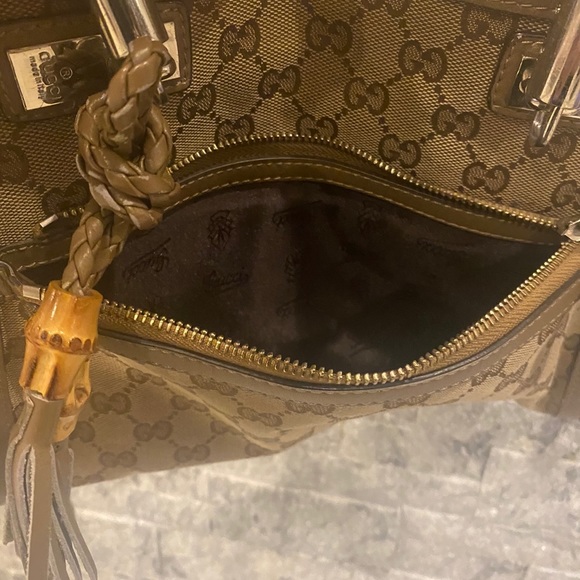 Authentic GUCCI Bamboo Tassel Bella 2Way Hand Bag GG Canvas Leather - Picture 5 of 14
